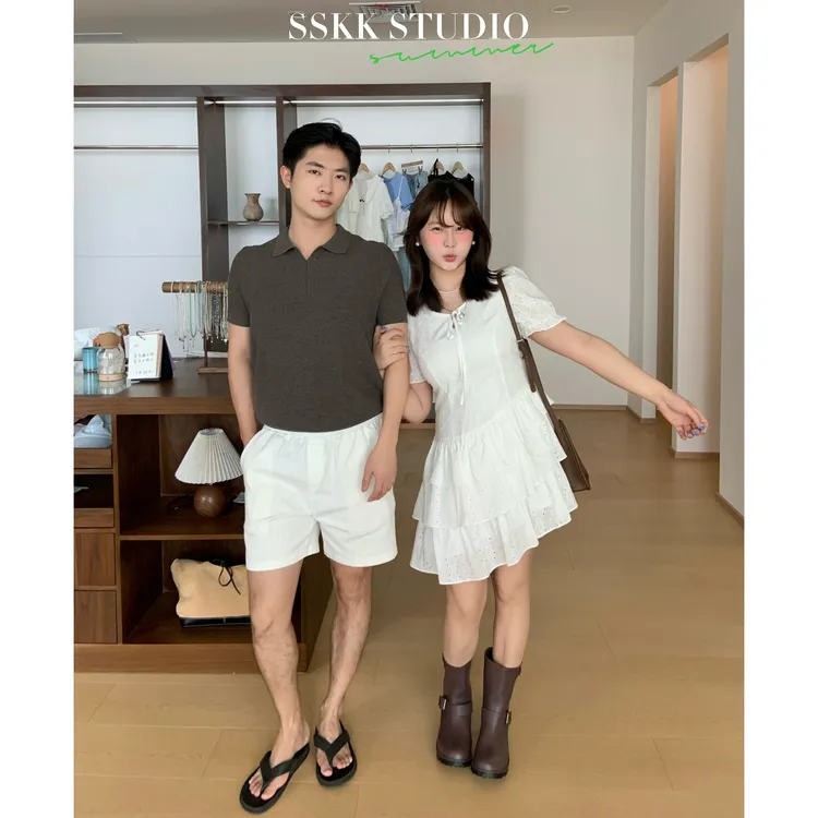 KMZY/KMZY山_山【韩味满分】微胖韩系气质不规则下摆白色镂空连衣裙