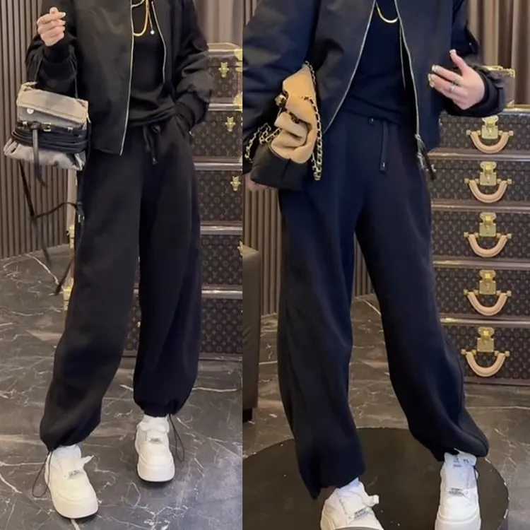 秋季新款束脚卫裤女宽松显瘦休闲裤抽绳运动阔腿裤时尚百搭直筒裤