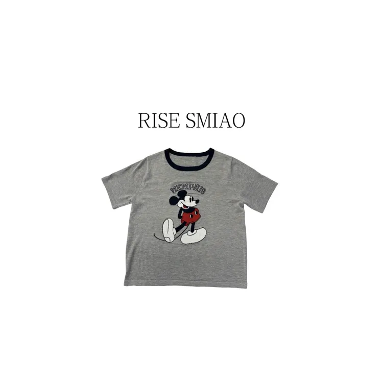 RISE SMIAO夏季韩系简约百搭卡通米奇针织短袖T恤2308