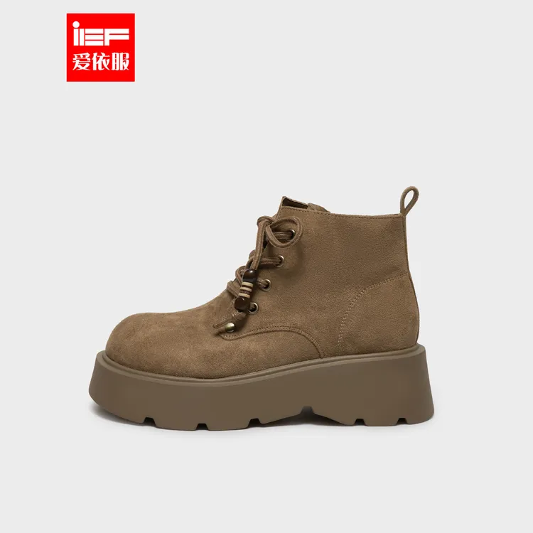 IEF/爱依服时尚女靴2025秋冬新款美式复古风百搭圆头厚底马丁靴