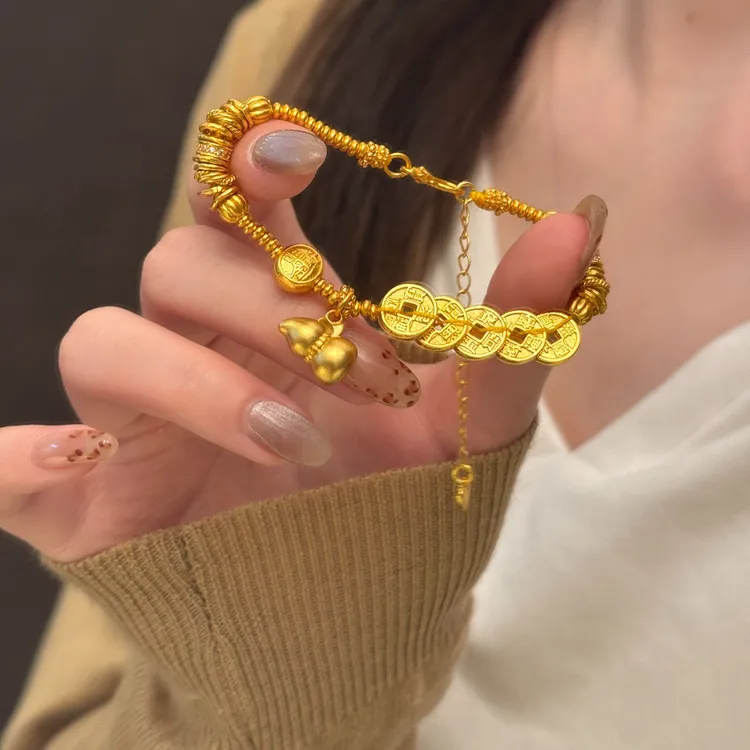 铜合金手链  国潮金色五帝钱葫芦盘缠手链女款精美气质百搭不掉色