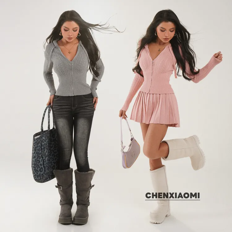 【蜜蜜家】群星闪耀 欧美连帽开衫上衣/百褶毛织半裙 25/M108/M116