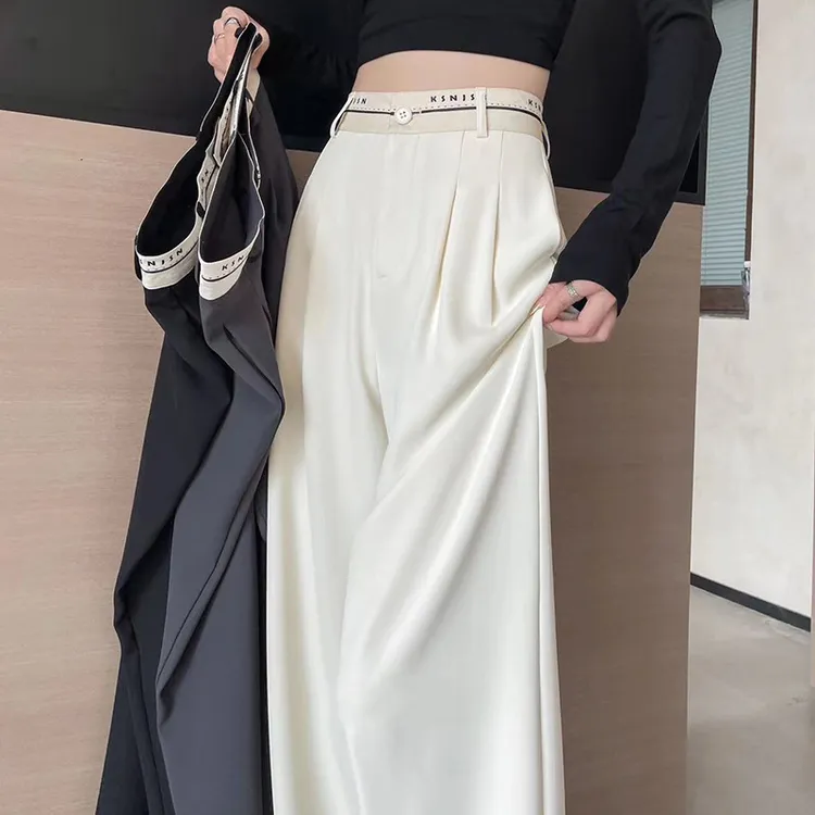 B字母腰头白色阔腿西装裤女2025夏季直筒高腰阔腿裤垂感拖地休闲