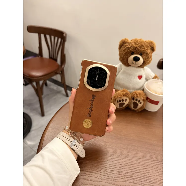 适用于华为Matex7/Matex6黄财神 油蜡面素皮双中轴 折叠手机壳