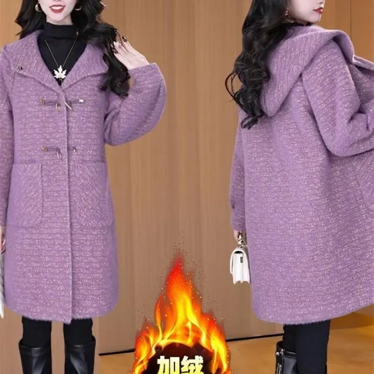 冬季夹棉加厚毛呢外套女装高档气质显瘦中长款保暖洋气韩版大衣