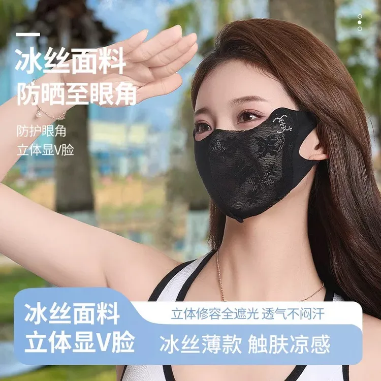 夏季蕾丝口罩透气薄款立体遮光凉感防紫外线骑行女神时尚网红面罩