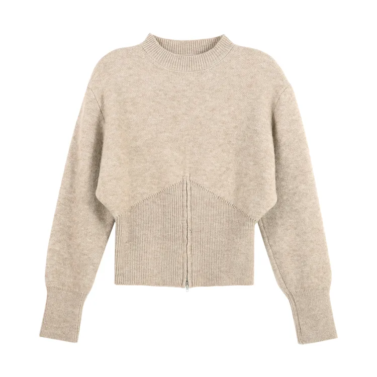 2025设计拉链长袖毛衣立领针织衫短款宽松百搭上衣CSZXW760168