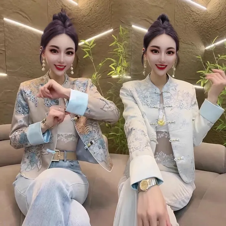 2025春秋新款复古精致优雅中式国潮短外套女提花盘扣轻奢国风上衣
