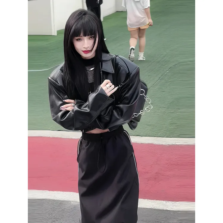 质感短款垫肩小皮衣女2025年春夏季新款宽松高街机车皮夹克外套潮