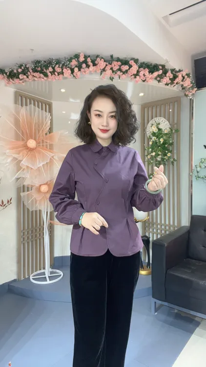 【秋冬加绒】时尚百搭宽松减龄波浪边掐褶灯笼袖翻领长袖衬衫1513