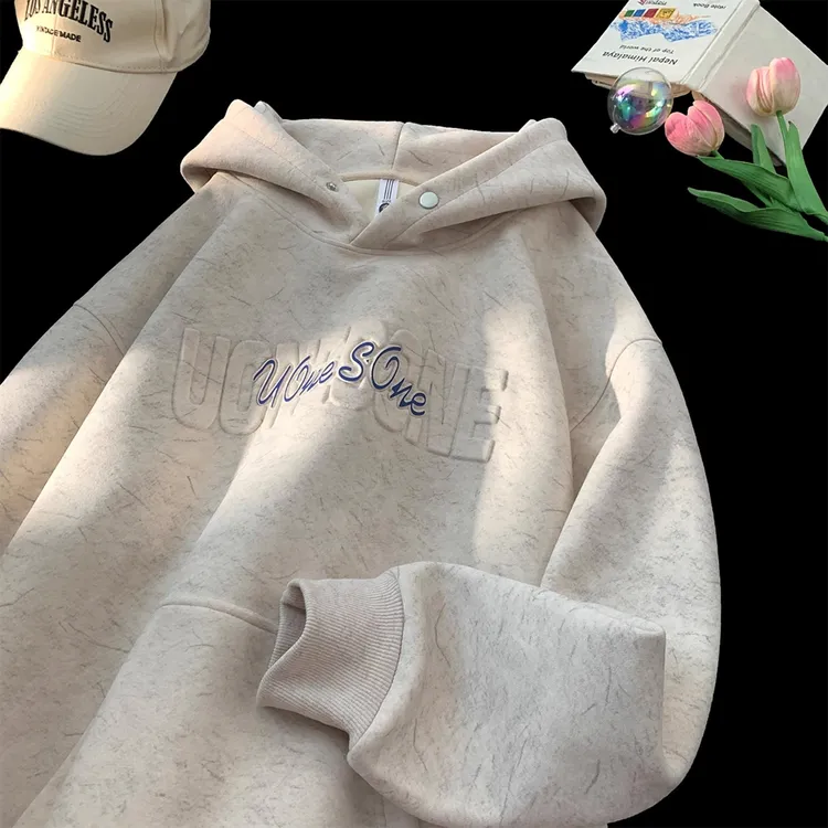 连帽卫衣男春秋款字母钢印外套男宽松休闲上衣潮牌美式扎染套头衫