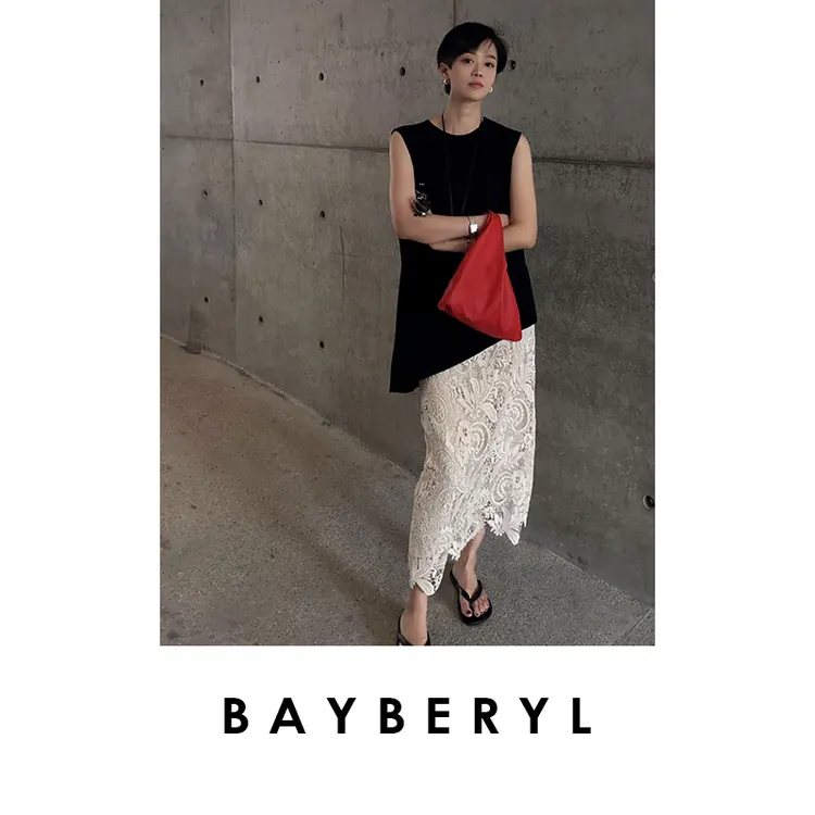 BAYBERYL老贝若梦*法式蕾丝镂空钩花百搭直筒半身裙YQ5D2301-5/18