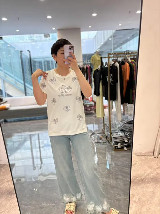【丽丽家】欧货新款玫瑰花亮钻时尚T短袖5960