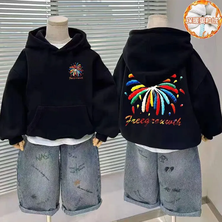 儿童洋气女童百搭男童新款宝宝印花卡通连帽卫衣秋冬休闲上衣潮流