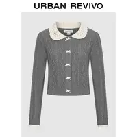 UR2025秋季新款女休闲撞色镂空领绞花肌理针织开衫UYU950154