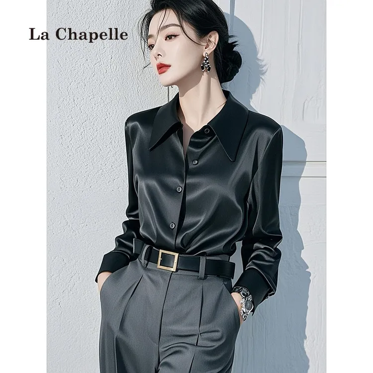 拉夏贝尔2025年春季新款法式轻奢高级感上衣独特超好看黑色衬衫女