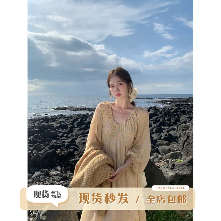 陳文文xenl【洋瑰秋日】秋季新款高级感气质宽松显瘦碎花连衣裙0027