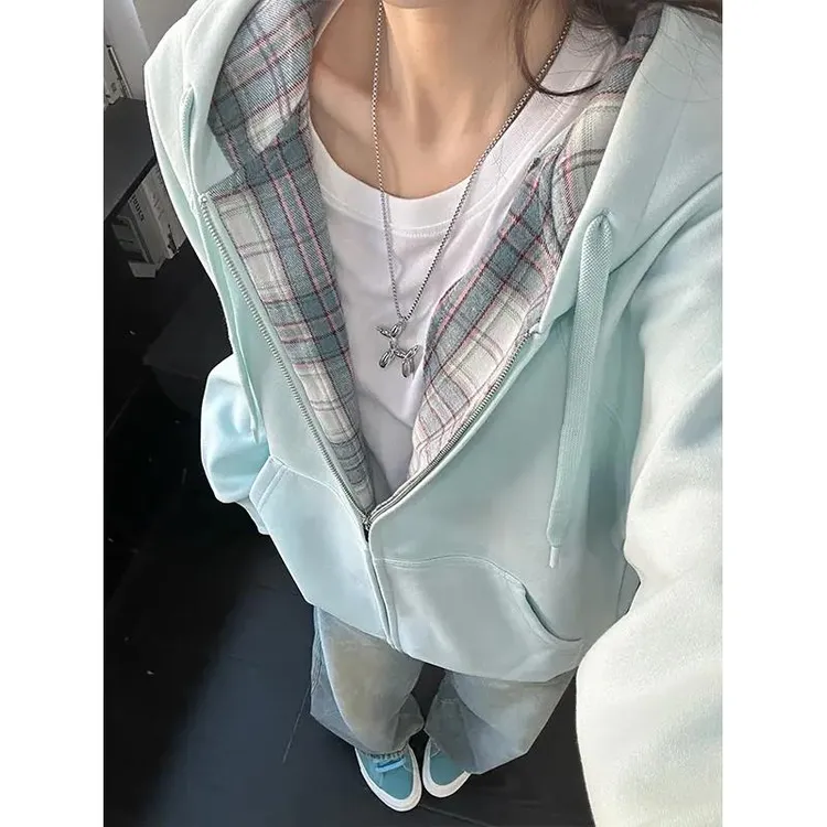 美式重磅连帽开衫卫衣男秋季小众设计感拼接外套cleanfit情侣上衣