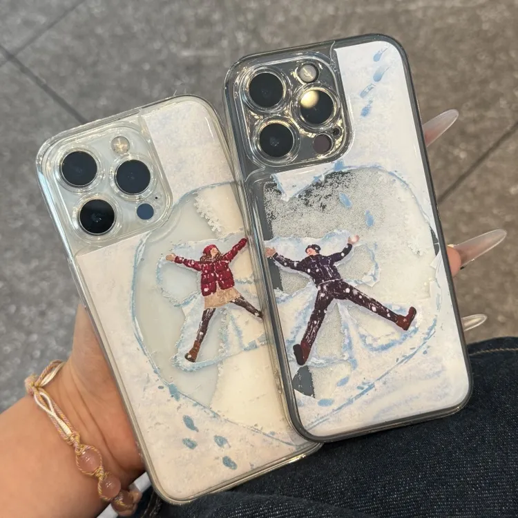 奥菲顿雪地情侣爱心适用iphone16流沙手机壳华为vivo小米15oppo套