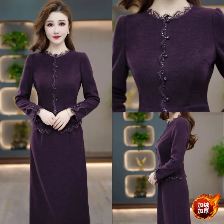 冬季加绒加厚连衣裙2025新款气质显瘦时尚收腰打底裙CY25Y3363