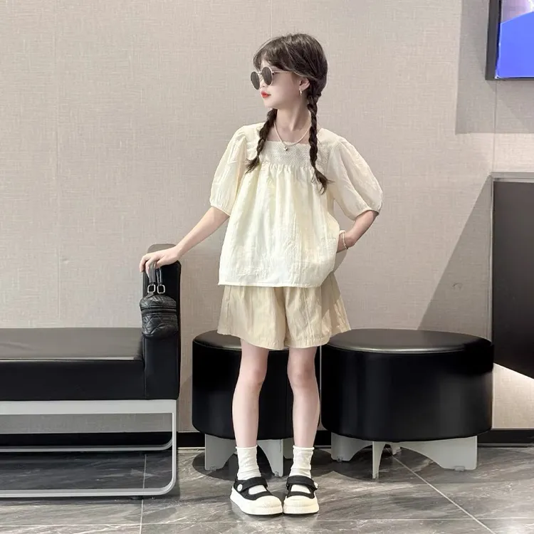 女童夏季韩版短袖套装2025薄款休闲短裤女孩大童夏装娃娃衫两件套