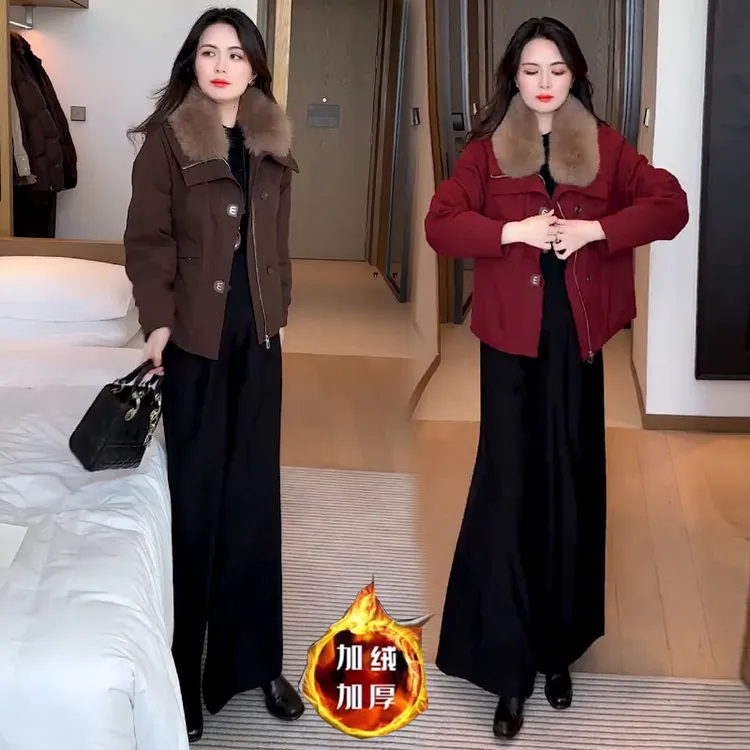 加绒加厚棉衣外套女2025冬季新款时髦洋气大毛领保暖休闲夹克上衣