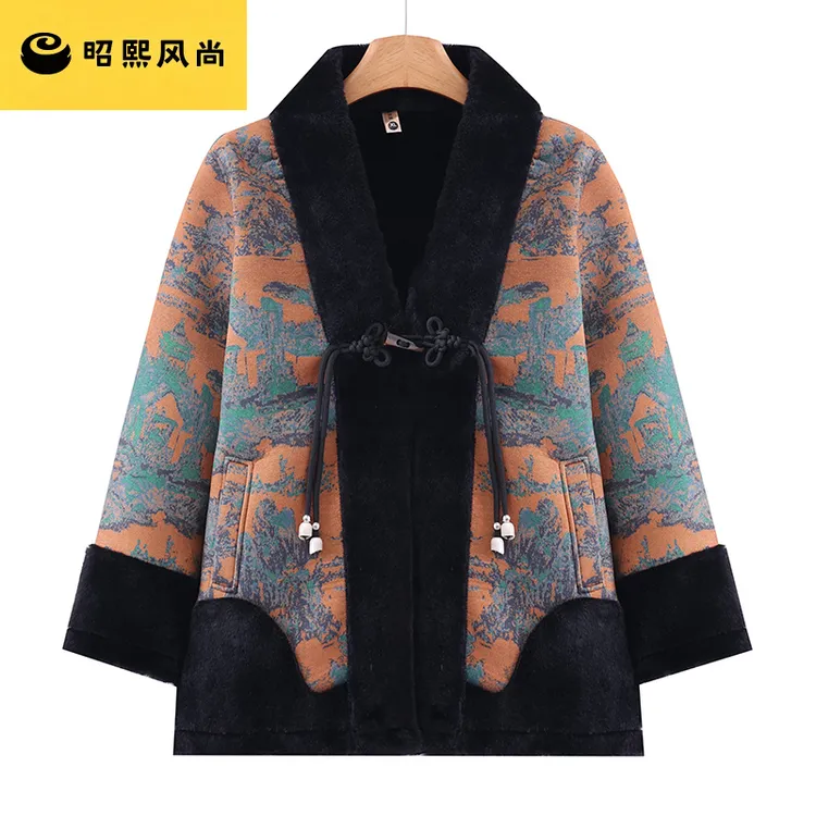 妈妈秋冬装皮草外套加厚保暖中老年人洋气高贵皮毛一体外套棉衣女