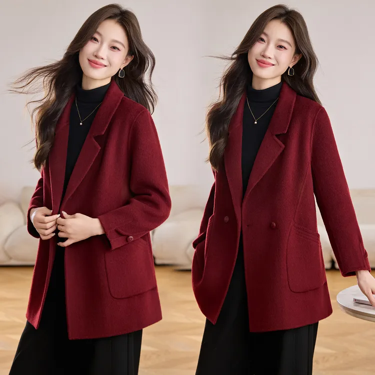 轻熟风气质翻领双面羊毛大衣女2025年秋冬新款中长款宽松毛呢外套