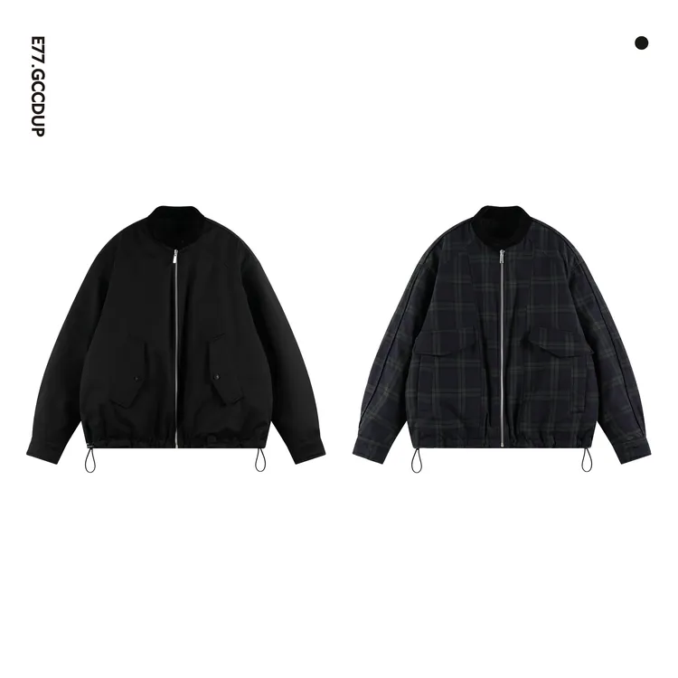 GCCDUPE77『反转格调』新国标90白鸭绒哈林顿领格纹双面穿羽绒服
