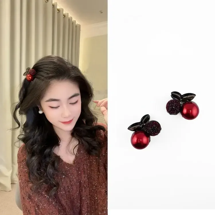 新年新款樱桃抓夹刘海碎发夹高级感韩系侧边夹公主头发饰
