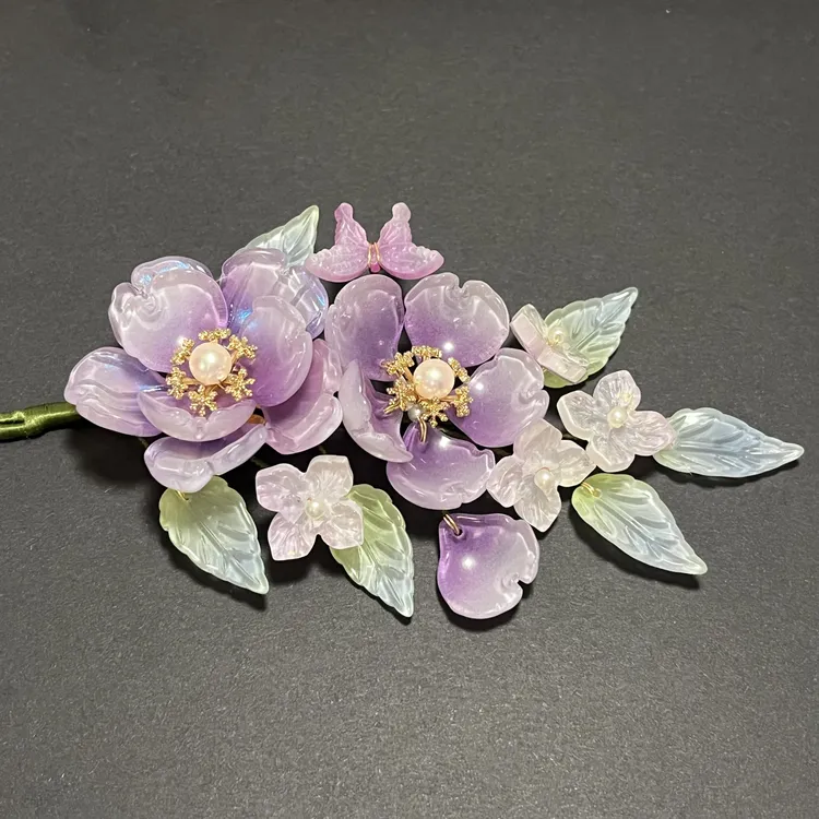 （夕薇手作）琉璃簪花汉服发饰仙气百搭发钗发梳软簪古风发饰