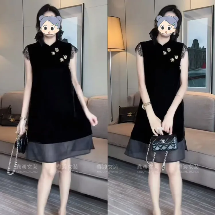 2025夏季新款时尚显瘦气质女士网红洋气连衣裙百搭款D9505