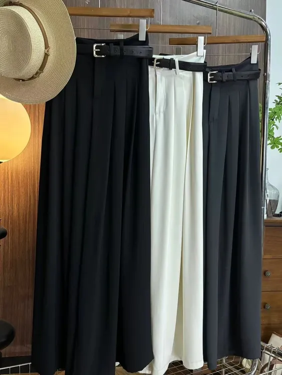 （腰带款）韩版简约纯色阔腿裤女夏季百搭高腰显瘦显高休闲拖地裤