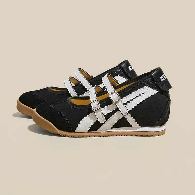 香港真皮复古玛丽珍鞋女ins潮夏秋芭蕾舞鞋子一字带内增高德训鞋 