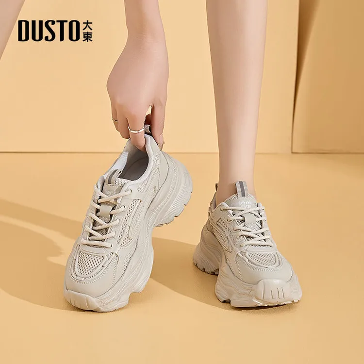 大东女鞋2025新款学生轻便休闲运动老爹鞋增高厚底百搭小白鞋0380