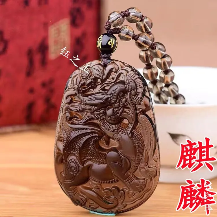 天然冰种黑曜石飞天貔貅吊坠招财男士女款麒麟项坠项链情侣挂件