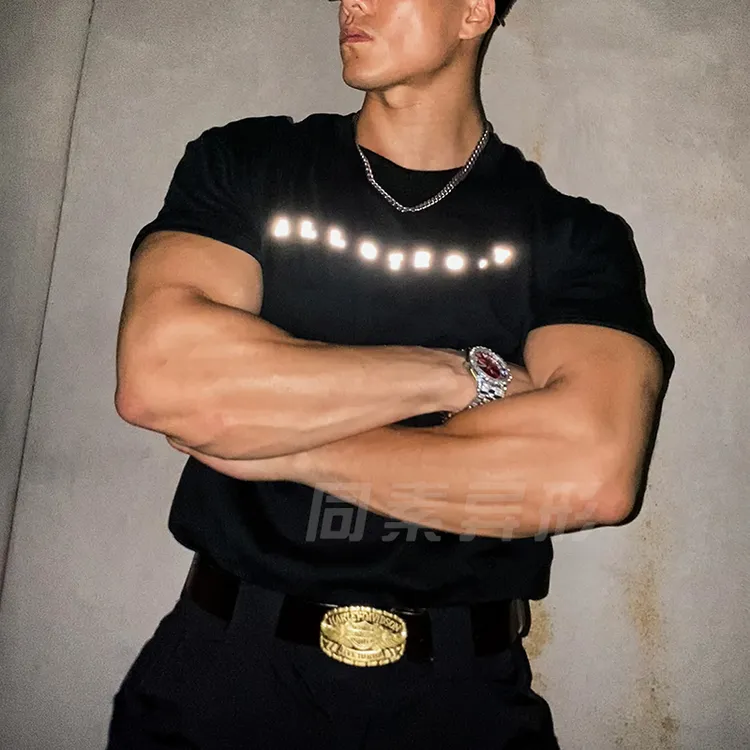 同素异形收袖健身户外休闲训练黑色男士运动夏季透气半袖印花圆领