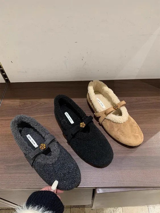 法式仙女加绒毛毛勃肯鞋女2025秋冬新款平底软底玛丽珍鞋保暖棉鞋