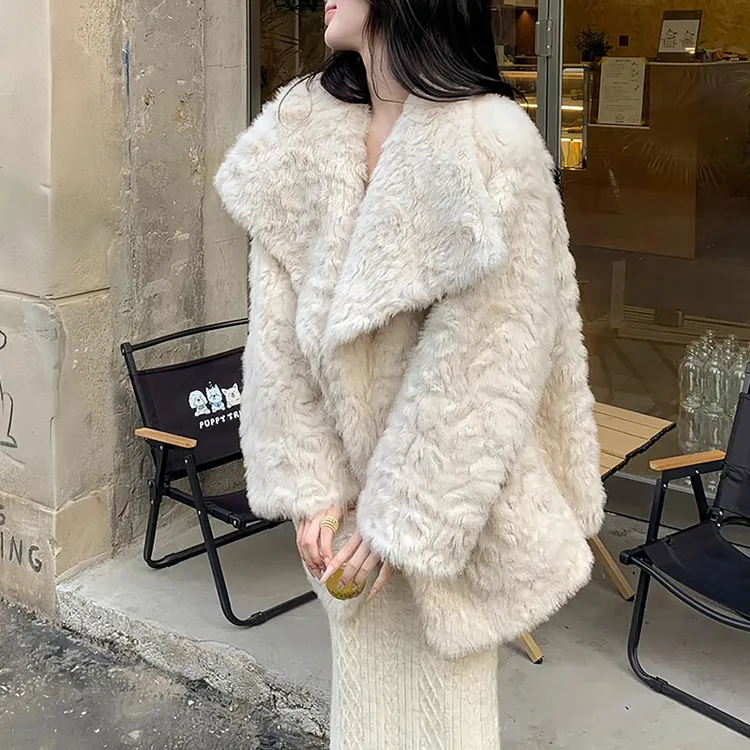 SHALLDOER【巴黎热恋】秋冬季新款环保大毛领毛毛外套中长款大衣女