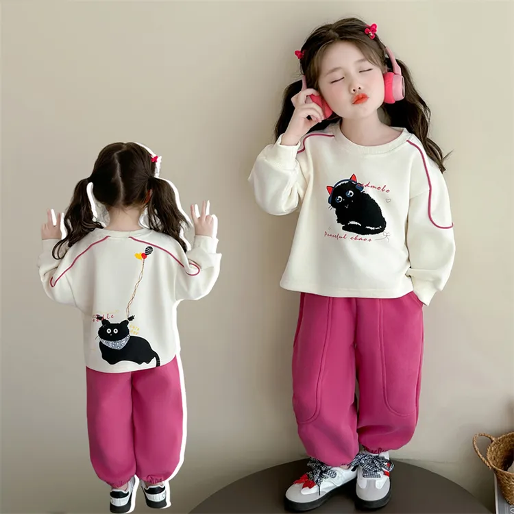 女童卡通卫衣套装洋气小女孩春秋装时髦女宝宝休闲运动两件套小童