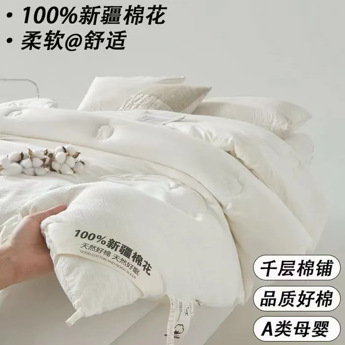 水星臻品家纺高档水洗棉针织棉皱皱纱新疆棉花不跑棉被子被芯加厚