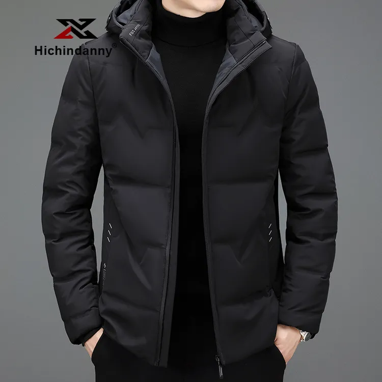 HICHIN冬季保暖羽绒服男士新款可脱卸连帽白鸭绒外套休闲加厚短款