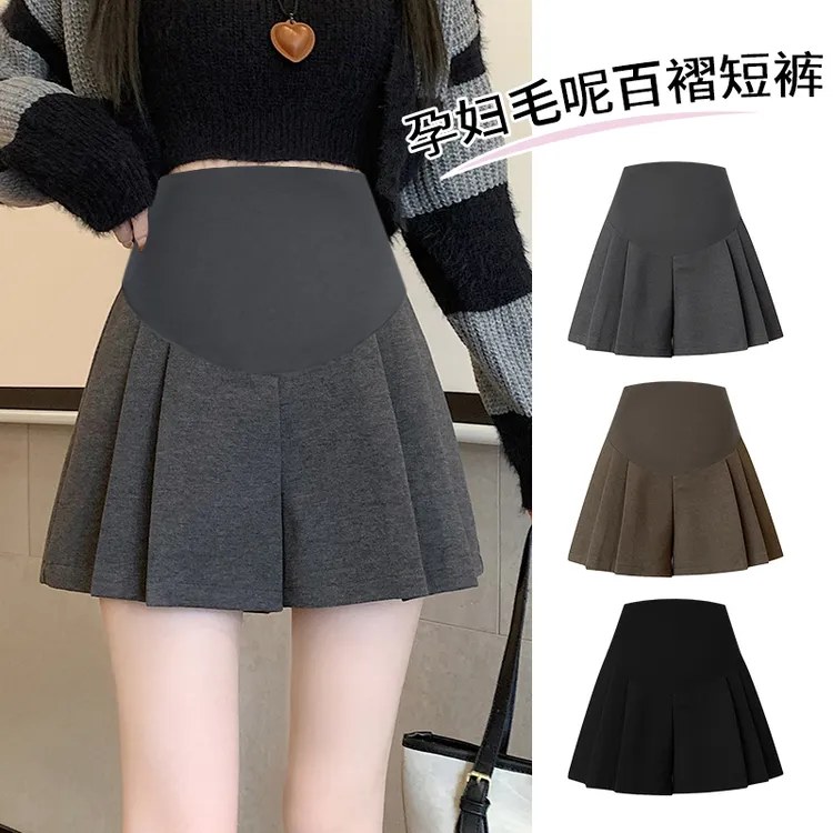 孕妇装秋冬新款毛呢外穿阔腿短裤潮妈休闲百搭孕妇靴裤托腹A字裤