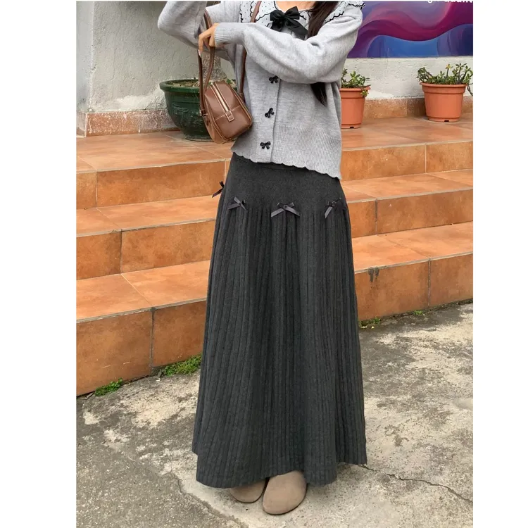 秋冬新款小个子灰色针织半身裙大码梨形身材遮胯显瘦氛围感A字裙