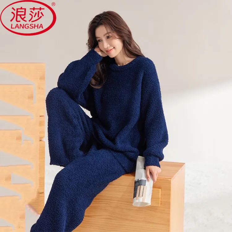 浪莎半边绒睡衣女高级感2025秋冬季新款加绒加厚保暖家居服可外穿