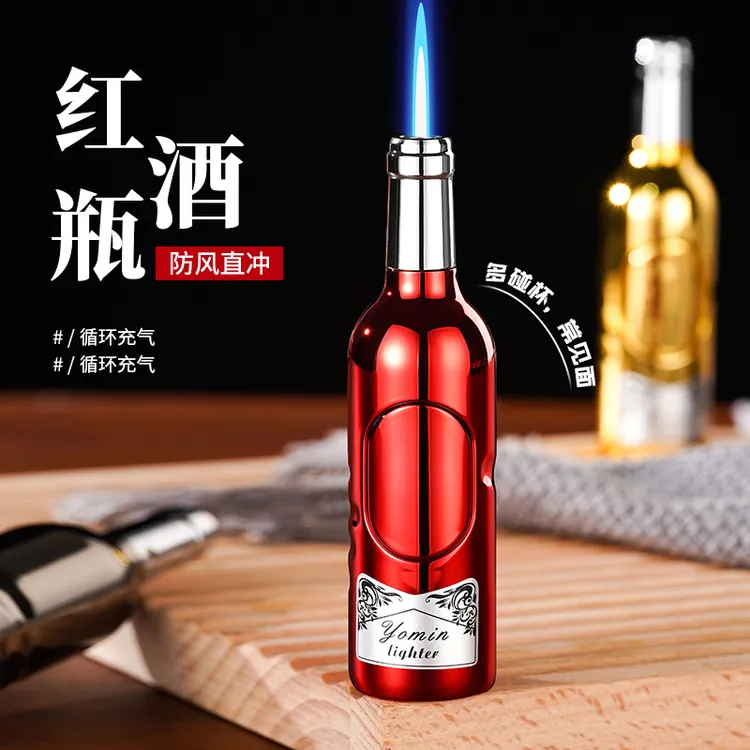 网红个性防风迷你红酒瓶打火机小巧便携式点火男士创意充气打火机