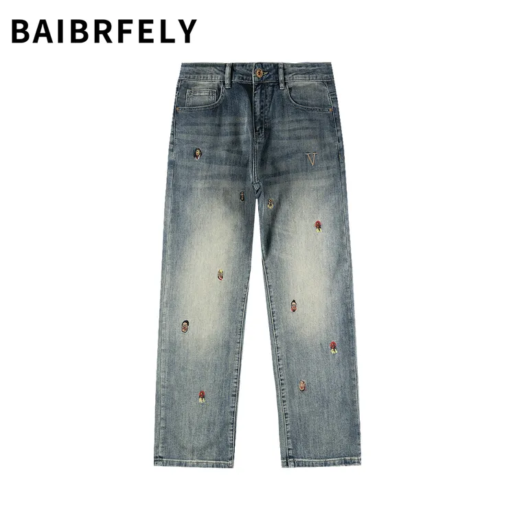 BAIBRFELY新款时尚牛仔裤刺绣春夏潮流百搭修身直筒男士牛仔长裤