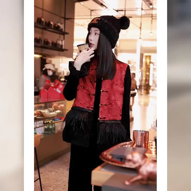 新中式女装红色坎肩马甲外套女唐装高级感超好看国风盘扣上衣马夹