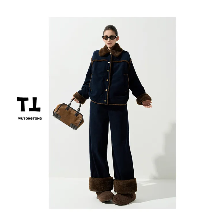 12/11【林贰忆柒】冬季厚款长袖加绒外套两件套女休闲裤套装63040