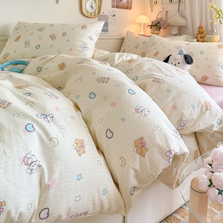 全棉ins卡通可爱风纯棉四件套宿舍三件套亲肤柔软裸睡床单软萌